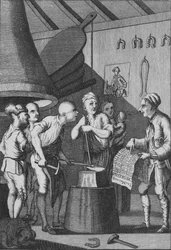 Der Schmied lässt sein Eisen kalt werden, während er sich um die Nachrichten des Schneiders kümmert, 1772