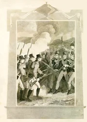Die Briten greifen die französischen Linien mit Bajonetten in der Schlacht von Maida an, 1806, 1816