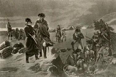 Das Lager in Valley Forge. Offiziersmäntel und niederländische Decken für Soldaten, um 1777, 1937