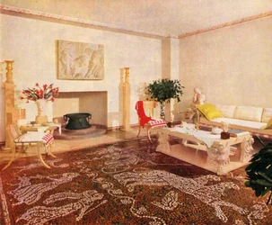 Das Esszimmer - Robsjohn-Gibbings, bezeichnet den Stil dieses Raumes als Sans Epoque, 1941