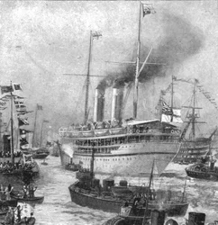 Die Kolonialreise des Herzogs von Cornwall und York...Abfahrt der Ophir aus Portsmouth, 1901