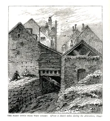 Der Fleet Ditch in der Nähe der West Street, während der Umbauten, 1844
