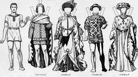 Die Galerie der Kostüme: Kleider, die in den letzten Jahren der Herrschaft von Edward III. getragen wurden, um 1934