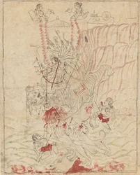 Die Göttin Durga tötet den Büffeldämon, Mahisha Mahishasura Mardini, ca. 1760