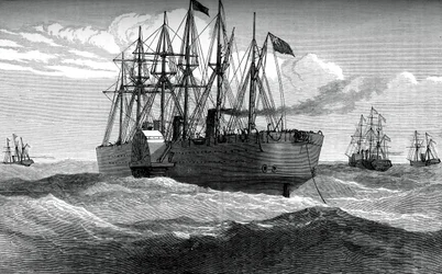 Die Great Eastern verlegt das Atlantik-Telegraphenkabel, ca. 1865, ca. 1880