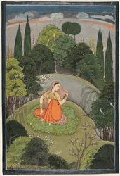 Die Heldin, die sehnsüchtig auf ihren abwesenden Liebhaber wartet Utka Nayika, ca. 1760-1765