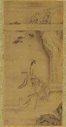 Die unsterbliche Ma Gu mit einem Hirsch, Qing-Dynastie