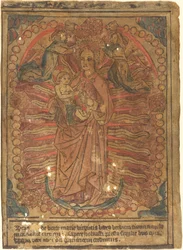 Die Madonna und das Kind in einem Rosenkranz, ca. 1490