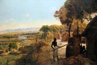 Das einheimische Dorf am Fluss, 1900