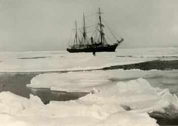 Die Nimrod bahnt sich ihren Weg durch offeneres Packeis, um 1908, 1909