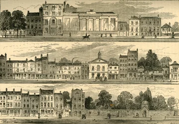 Die Nordseite von Knightsbridge im Jahr 1820, vom Cannon Brewery bis Hyde Park Corner, ca. 1876