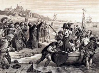 Die Pilgerväter verlassen Delft Haven auf ihrer Reise nach Amerika, Juli 1620