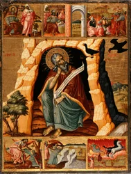Der Prophet Elija in der Wüste mit Szenen aus seinem Leben, um 1700