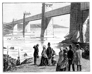 Der Besuch der Königin an der Britannia Tubular Bridge, Wales, um 1888