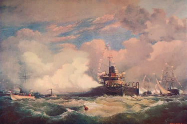 Das Turm-Panzerschiff Devastation bei Spithead