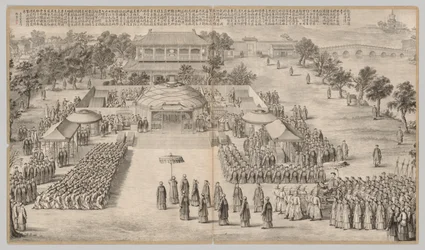 Das Siegesbankett: aus den Schlachtszenen der Niederschlagung von Aufständen..., um 1765-1774, Gedicht datiert 1