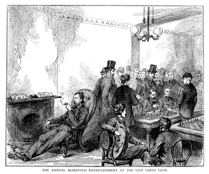 Die jährliche Blindfold-Unterhaltung im städtischen Schachclub, 1876