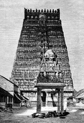 Das Hauptgopura des Tempels in Kumbakonam, Indien, 1895