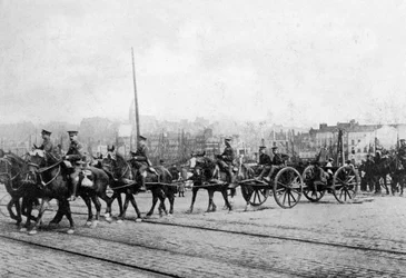 Die ersten Einheiten des britischen Expeditionskorps in Boulogne, Nordfrankreich, 1914