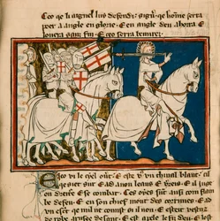 Der große König auf einem weißen Pferd. Miniatur aus: Apokalypse des heiligen Johannes, ca. 1320