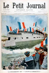 Der Stapellauf des gepanzerten Kreuzers Leon Gambetta, Frankreich