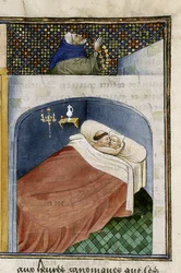 Der Mönch schläft mit der Frau, während der Ehemann betet, 1460er Jahre
