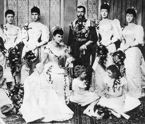 Die Hochzeitsgesellschaft von König George und Königin Mary, 6. Juli 1893
