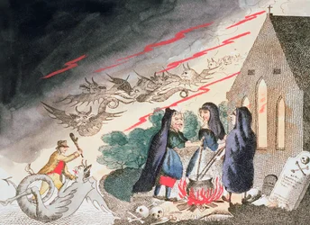 Drei Hexen auf einem Friedhof, um 1790