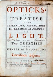 Titelseite von Opticks von dem englischen Wissenschaftler und Mathematiker Isaac Newton, 1794