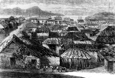 Stadt und Bucht von Puerto Plata, Santo Domingo, 1873
