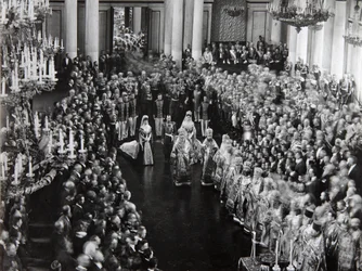 Zar Nikolaus II. bei der Eröffnungszeremonie der ersten Duma, St. Petersburg, Russland, 1906