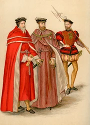 Zwei Peers in ihren Roben und ein Hellebardier, 16. Jahrhundert, 1893