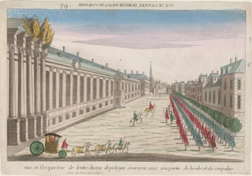 Ansicht und Perspektive des Eingangs des Königs von Polen in Warschau mit seinem Palast, 1735