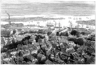 Blick auf Boston vom Bunkers Hill, Massachusetts, ca. 1770er Jahre