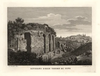 Ansicht des Äußeren der Thermen des Titus, Thermae Titi, Terme di Tito