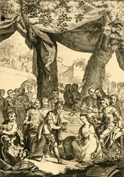 Vortigern, König von Britannien, heiratet Rowena, eine sächsische Dame