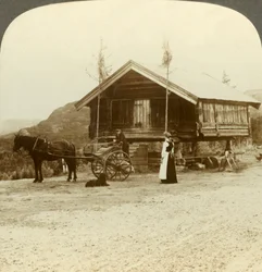 Warten auf Passagiere auf der Straße in der Nähe von Bolkesjo, Norwegen