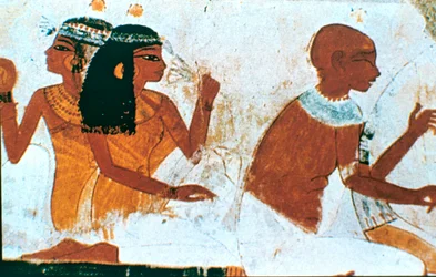 Wandmalerei, Detail des verstorbenen Paares, Grab von Nakht, Theben