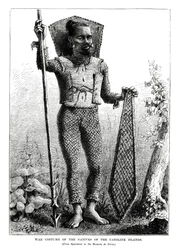 Kriegskostüm der Eingeborenen der Karolineninseln, Zentralpazifik, 1877