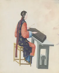 Aquarell eines Musikers, der Yangqin spielt