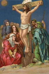 Kreuzweg - via crucis - Stationen des Kreuzwegs: Kreuzigung, zwölfte Station, Jesus stirbt am Kreuz Chromolithographie Private Sammlung