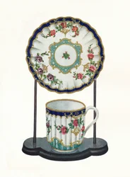 Worcester Tasse und Untertasse, ca. 1770