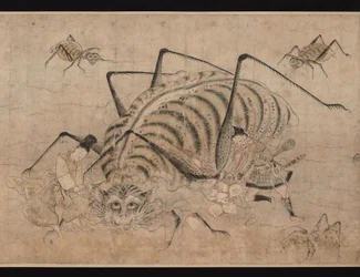 Yorimitsu tötet Tsuchigumo (Detail des Rollbildes Tsuchigumo no Soshi Emaki), 13. Jahrhundert