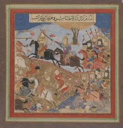 Zal tötet Khazarvan und vertreibt Shamasas, Folio aus einem Shahnama..., ca. 1430-40