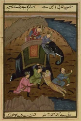 Kaiser Akbar auf der Tigerjagd, aus dem Akbarnama, Mughal