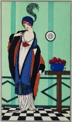 Pelzmantel mit Musselintunika aus `Costumes Parisiens von Robert Pichenot, 1913
