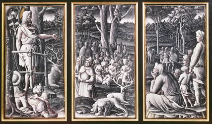 Limoges Triptychon von Johannes dem Täufer predigend in der Wildnis, 16. Jahrhundert