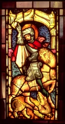 Buntglasfenster mit Darstellung von St. Georg und dem Drachen aus Köln, ca. 1300
