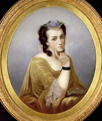 Frau in einem Watteau-Kleid, ca. 1870 (Pastell)