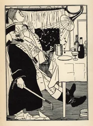 Eine Trompete, die eingefroren war, erzeugt von selbst Töne, wenn sie sich erwärmt, zur Belustigung und Verwunderung aller. Illustration von William Strang (1859-1921) und JB Clark aus „Die Abenteuer des Baron von Münchhausen“ von Rudolf Erich Raspe (1736-